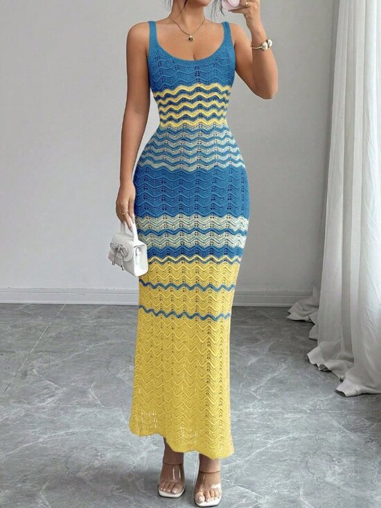 Dresses & Skirts - Multicolor Elegant Women's Stripe Design Knit Dress